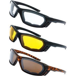 3 Pairs Motorcycle Riding Glasses Padded Frame Lens Block 100% UVB/UVB, Outdoor